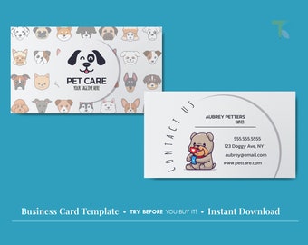 Pet Business Card Template – Editable Dog Walking & Pet Sitting Cards – Instant Download