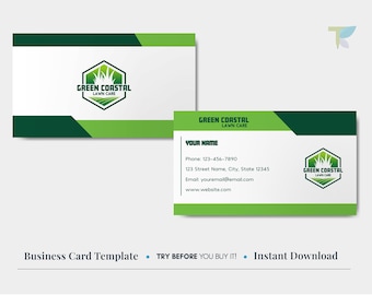 Lawn Care Service Business Card Template – Landscape & Lawn Care Cards – Instant Download