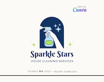 Editable Logo Design - DIY - Cleaning Service Logo Design - House Clean Logo - House Cleaner Logo - Logo Template - House Keeping Logo