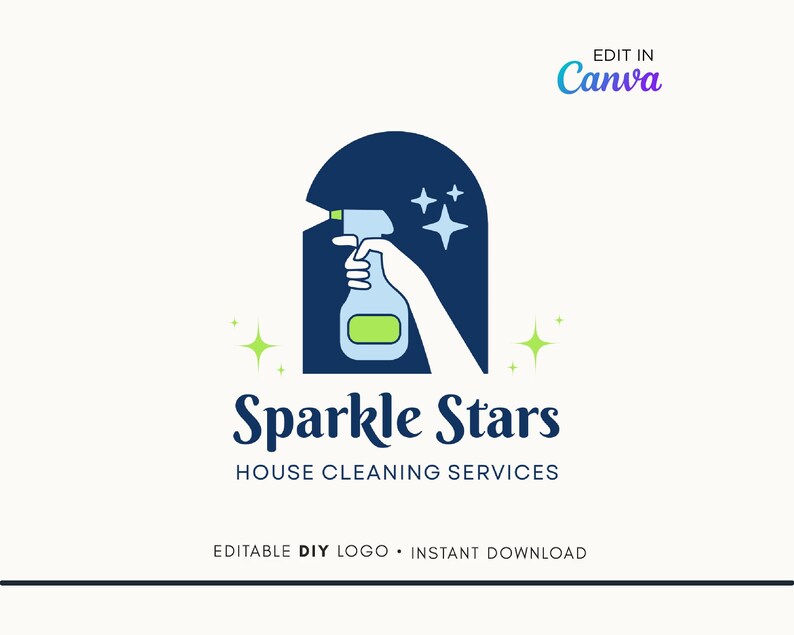 Editable Logo Design - DIY - Cleaning Service Logo Design - House Clean Logo - House Cleaner Logo - Logo Template - House Keeping Logo image 1