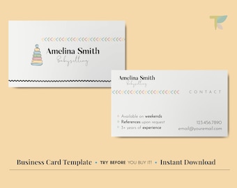 Babysitter Business Card Template – Editable Nanny & Childcare Cards – Instant Download