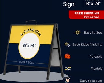 A-Frame Sign - Custom 18x24 Sidewalk Sign - Double-Sided Folding Sandwich Board - Outdoor Display Sign - Foldable Sign
