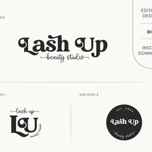 Editable Logo Design - DIY Eyelash Logo Design - Lash Logo Template - Lash Tech Logo - Lash Studio Logo Design - Logo Set for business
