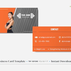Business Card Template - Gym - Fitness- Editable Business Card - Printable Business Cards - Instant Download - DIY - Trainer - Personal