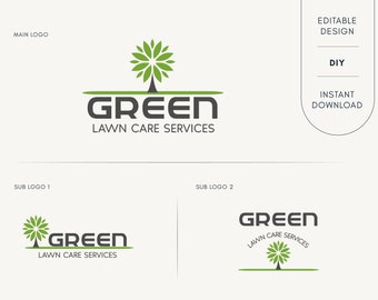 Edytowalny projekt logo - Logo pielęgnacji trawników - Projekt logo pielęgnacji trawników - Logo kosiarki do trawy - Logo usługi pielęgnacji trawników - Logo projektanta krajobrazu - Logo trawy