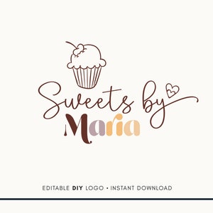 Editable Logo Design - Sweets Business Logo - Sweets Logo Design - Cupcake Logo - Sweet Shop Logo - Candy Shop Logo - Confectionery Logo