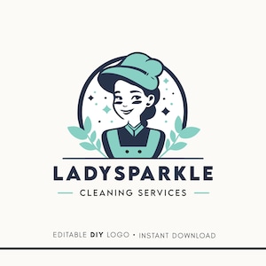 Editable Logo Design - Cleaning company logo template - Professional cleaning logo design - Customizable cleaning logo - Woman cleaning logo