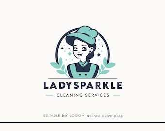 Editable Logo Design - Cleaning company logo template - Professional cleaning logo design - Customizable cleaning logo - Woman cleaning logo