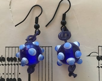 Blue Bubble Harp String Earrings