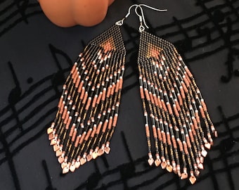 Pumpkin Spice Beaded Fringe Earrings
