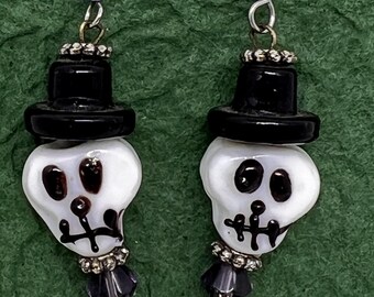 Mr. BoJangles Skull with Top Hat Earrings