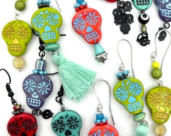 Sugar Skull Glass Bead Earrings