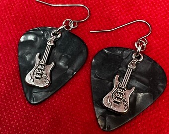 Guitar Pick Earrings with Electric Guitar Charms