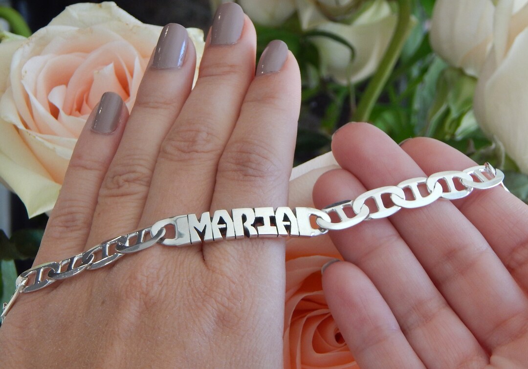 Sterling Silver Name Bracelet Hand Carved 6mm & 8mm Silver Bracelet Personalized Bracelet ID