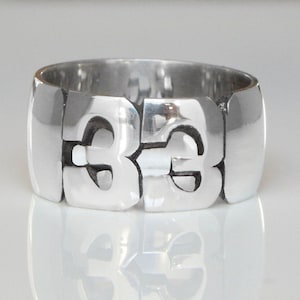 Sterling Silver Number Ring - 5mm, 7mm & 10mm Band - Personalized Ring - Custom Ring - Gift - Sports Ring - Hand Carved - Silver Ring