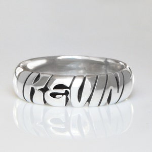 Sterling Silver Name Ring Slanted Script 5mm, 7mm & 10mm Bands Personalized Ring Custom Ring Silver Ring Name Ring image 2
