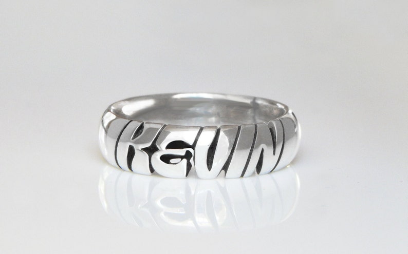 Sterling Silver Name Ring Slanted Script 5mm, 7mm & 10mm Bands Personalized Ring Custom Ring Silver Ring Name Ring image 2