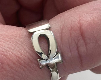 Sterling Silver Ankh Ring - Hand Carved - 7mm & 10mm Bands - Custom Ring - Egyptian Ring - Silver Ring - Ankh