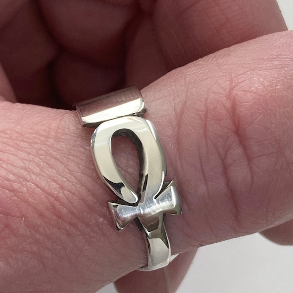 Sterling Silver Egyptian Ankh Ring - Hand Carved - 7mm & 10mm Bands - Custom Ring - Egyptian Ring - Silver Ring - Ankh