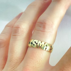 Gold Name Ring - 14kt Yellow Gold - 5mm & 7mm Bands - Hand Carved -  Custom Ring - Personalized Ring - Name Ring