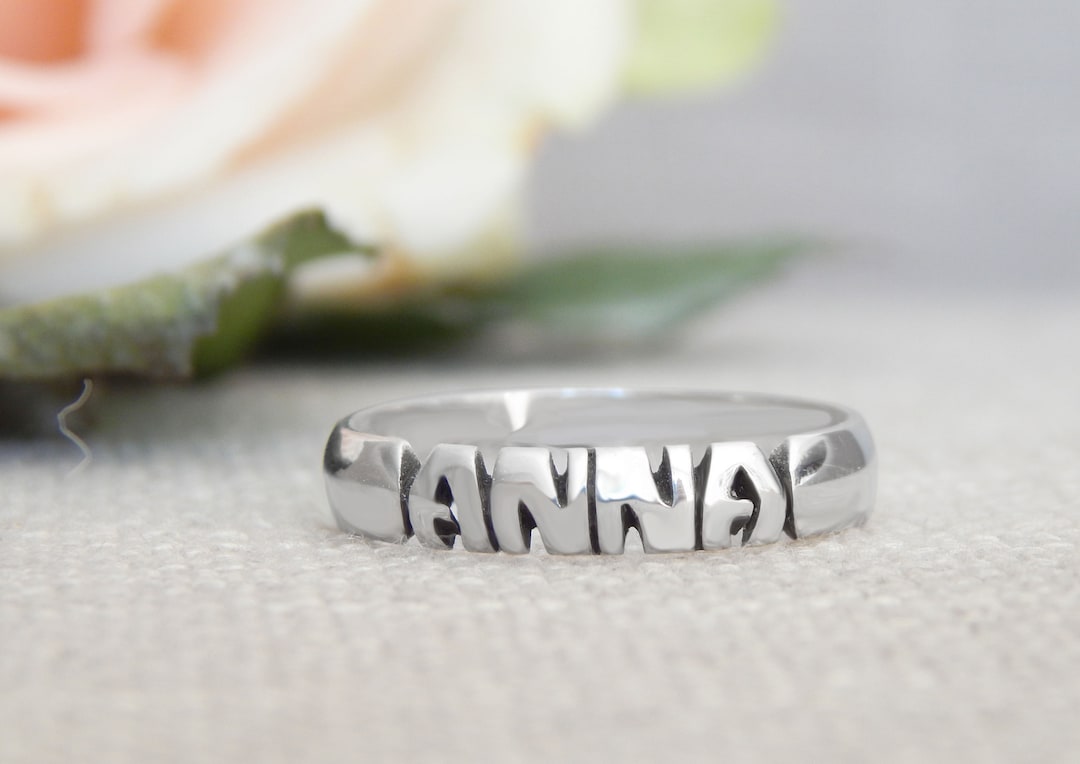 Sterling Silver Name Ring Hand Carved 5mm, 7mm & 10mm Bands Custom Ring ...