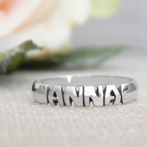 Sterling Silver Name Ring - Hand Carved - 5mm, 7mm & 10mm Bands - Custom Ring - Personalized Ring - Silver Ring - Name Ring