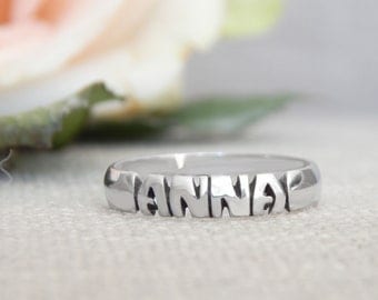 Sterling Silver Name Ring - Hand Carved - 5mm, 7mm & 10mm Bands - Custom Ring - Personalized Ring - Silver Ring - Name Ring