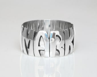 Sterling Silver Name Ring - 5mm, 7mm & 10mm Bands - Personalized Ring - Custom Ring - Gift - Ring - Hand Carved - Name Ring