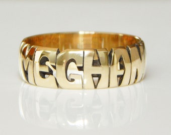 Gold Name Ring - 10kt Yellow Gold - 5mm & 7mm Bands - Hand Carved -  Custom Ring - Personalized Ring - Name Ring