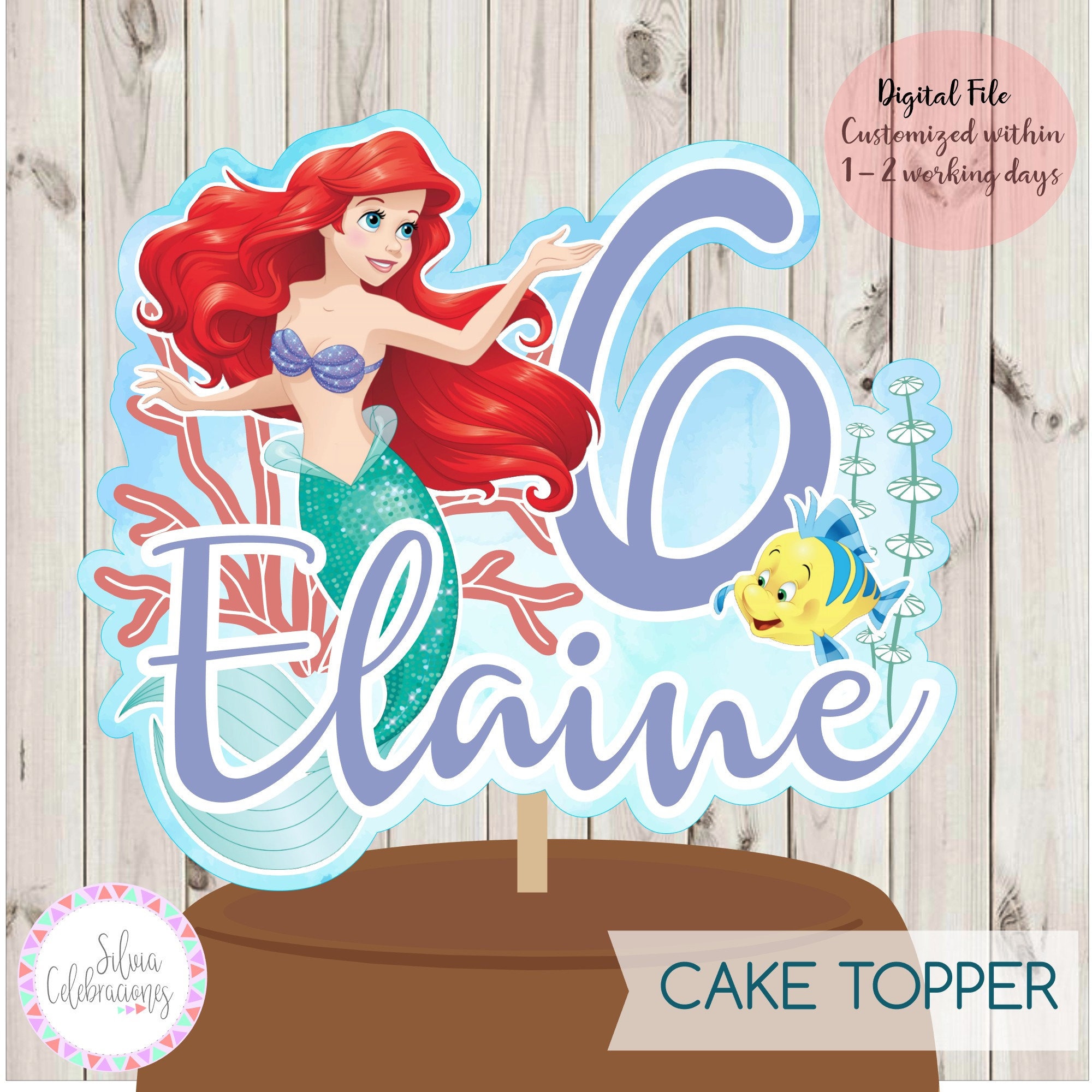 Little Mermaid Cake Topper Printable Little Mermaid Topper Etsy