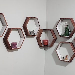 Hexagon shelf plans, with Deep shelves and different style inserts.