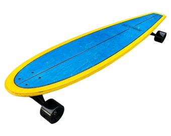 BIRCH 48" Classic Retro Longboard Cruiser Skateboard Configuration complète fabriquée en Californie (Bleu/Jaune)