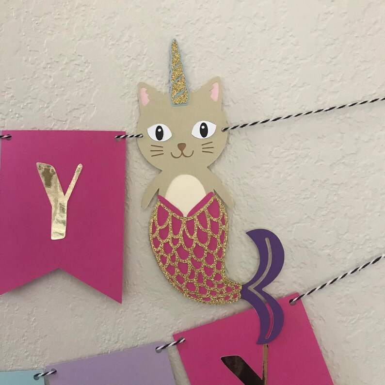 Mermaid Unicorn Cat Happy Birthday Banner | Etsy