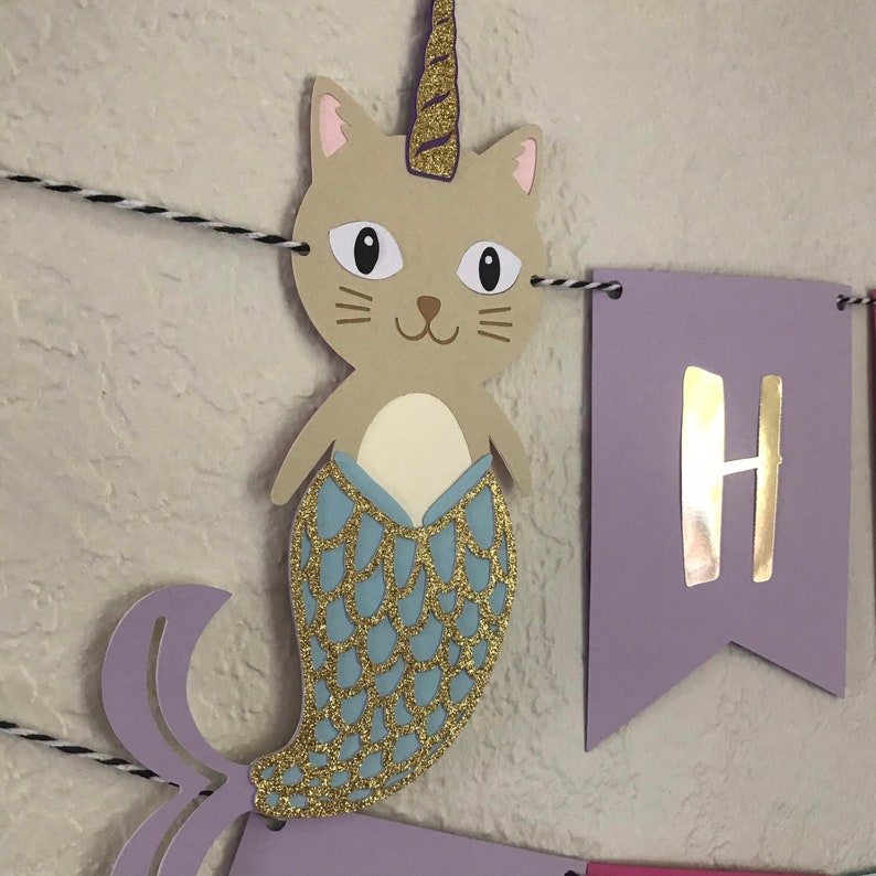Mermaid Unicorn Cat Happy Birthday Banner | Etsy
