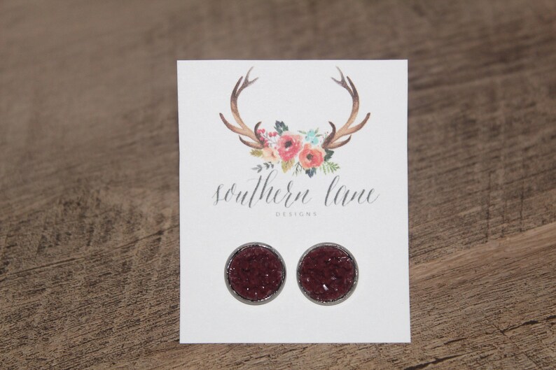 Maroon Faux Druzy Stud Earrings