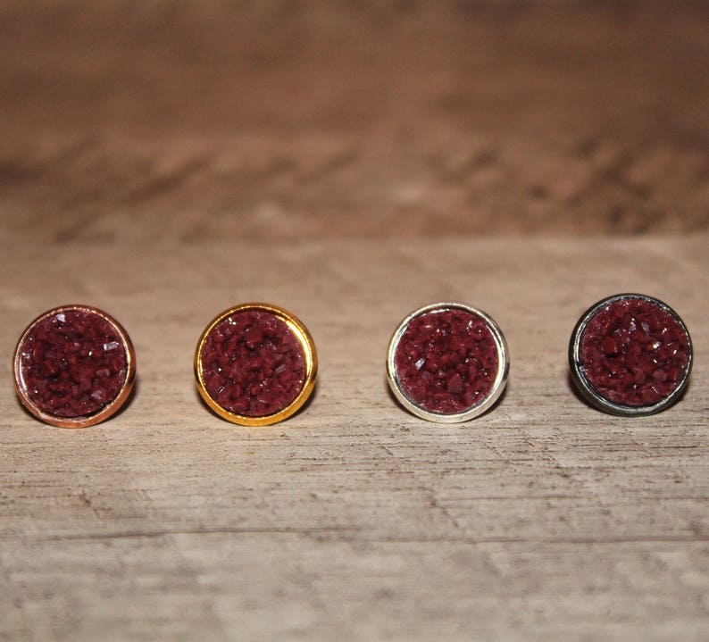 Maroon Faux Druzy Stud Earrings