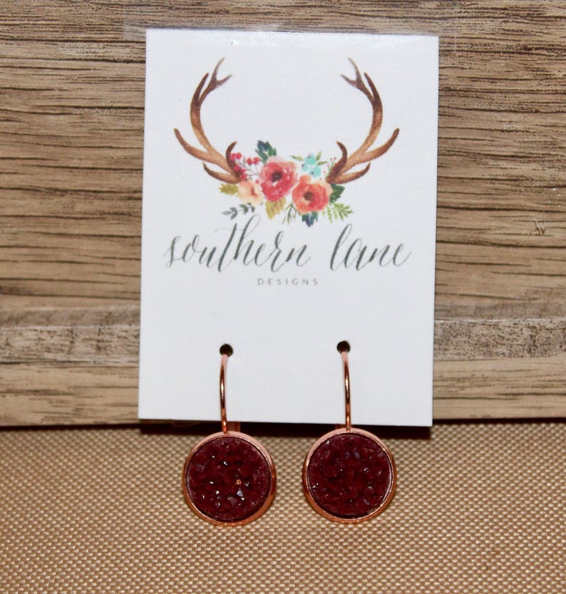 Maroon Faux Druzy Stud Earrings