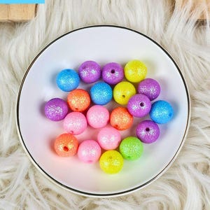 16mm Sweet Sparkle Glitter Beads, Chunky Acrylic Beads, Bubblegum Beads, Sparkly Keychains, Loose Beads for Pens, Bright Pastel for Bag Tags