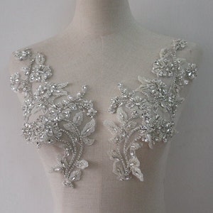 silver rhinestone applique, shoulder collar bodice beaded applique handcraft rhinestone appliques Bridal Sash headpieces Accessories