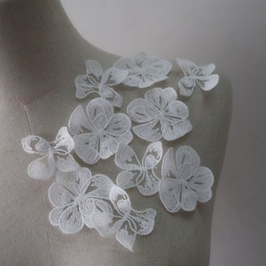 off white flower petals, embroidery flower petal piece, bridal lace flower appliques, small flowers petals