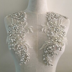 Deluxe silver rhinestone appliques, 3D flowers shoulder collar bodice appliques handcraft appliques Bridal Sash headpieces Accessories