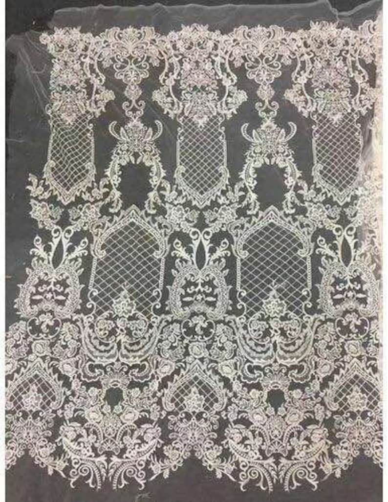 bridal lace fabric by the yard French embroidered floral lace fabric Vintage Ivory bridal Lace Fabric