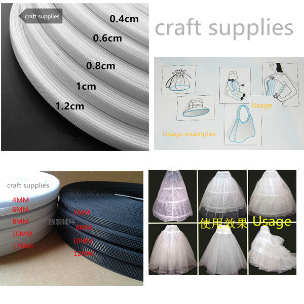 Boning Pour Couture - 10 Yards (9.14 M) X 6 Mm - Polyester Basse Densité - Avec 40 Caps En Silicone - Blanc