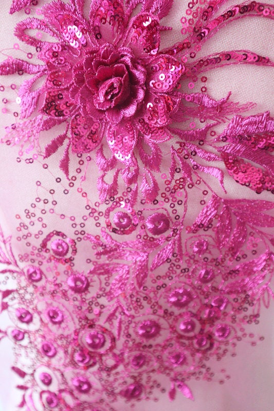 Hot Pink 3D Flower by the Piece 3D Embroidered Sequined Lace - Etsy