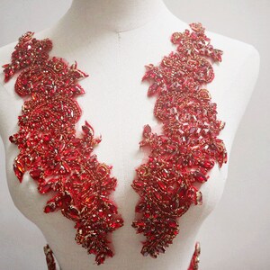 Deluxe Red Rhinestone Appliques, Collar Bodice Appliques Handcraft ...