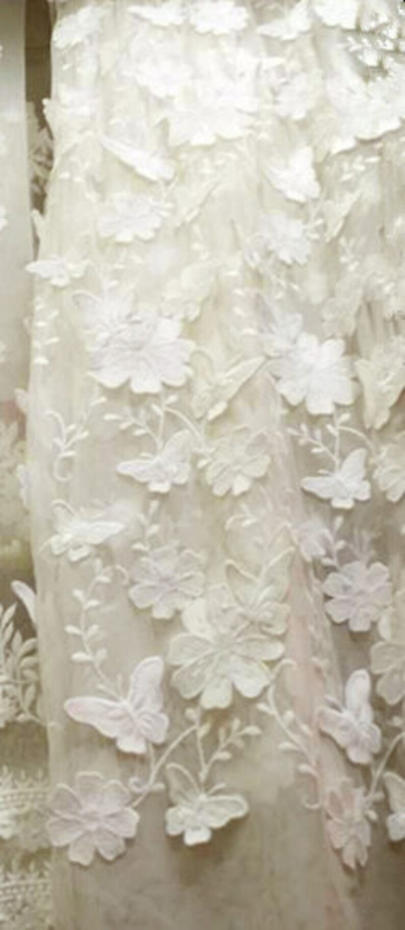 beautiful 3D embroidered floral and butterfly lace fabric by the yard vintage bridal lace fabric 3D butterflies floral lace fabric