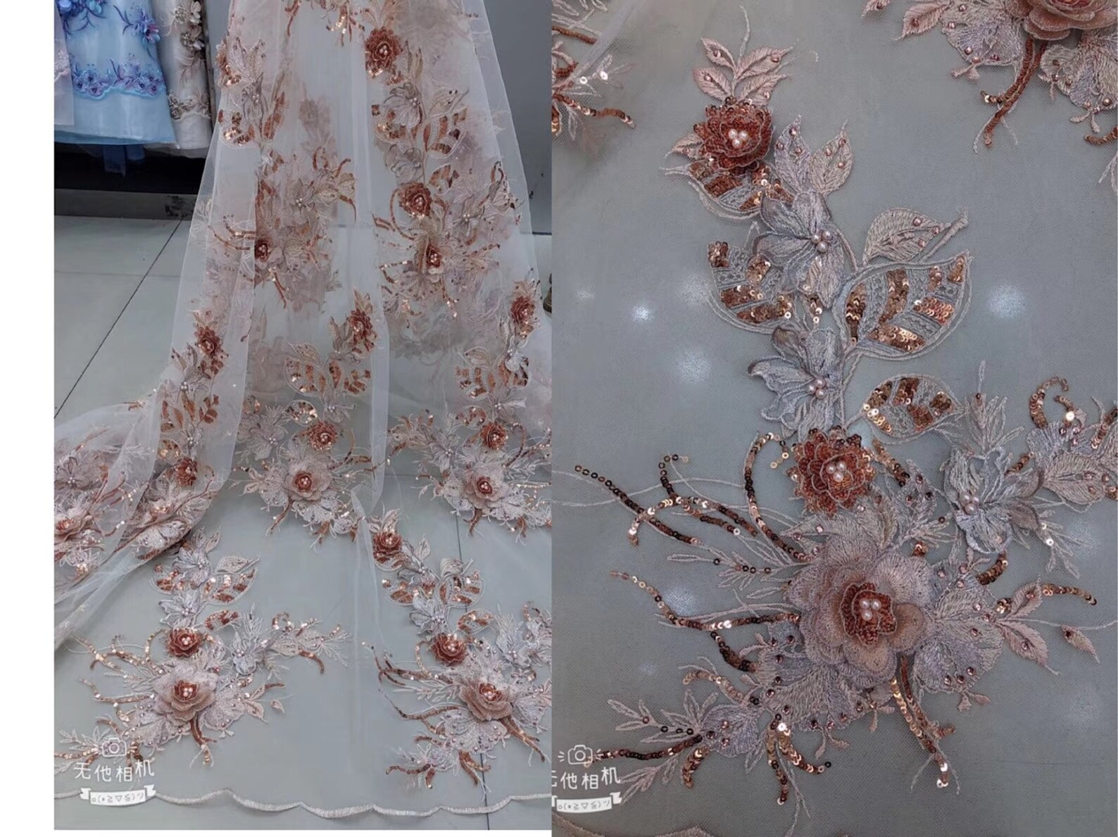 Royalty Fabrics Multi color Sun flower 3d design embroider in a royal mesh lace-sold by the yard. main image 1