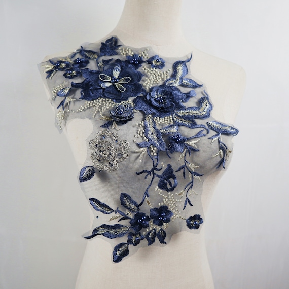 Dark Blue Delicate 3D Flower Appliques, Navy Blue Embroidered Beaded Lace  Patches for Bridal Gown/dance Costumes/flower Girl Dress - Etsy