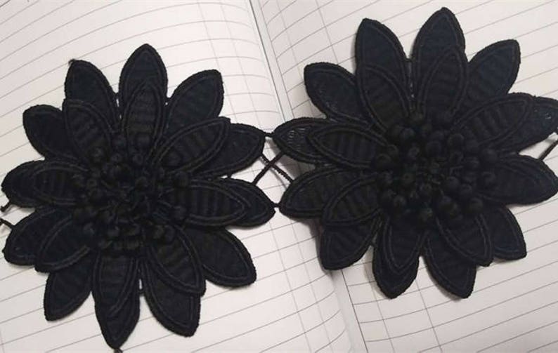 black venice 3D flowers lace trim floral scalloped embroidered lace trim fabric by the yard