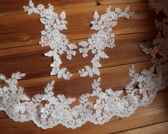 新商品 アランソン刺繍ブライダルレーストリム（1ヤード単位）、刺繍花